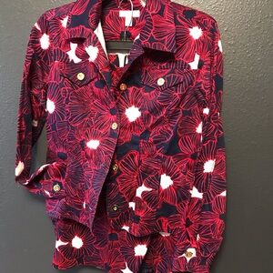 Navy Jacket with Red & White Floral Print